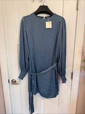 Skylar Rose Slate Blue Long Sleeve Shift Dress | Size XL